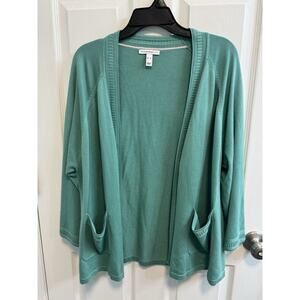 Isaac Mizrahi XL Open Cardigan Seafoam Green 3/4 Sleeve Pockets Preowned